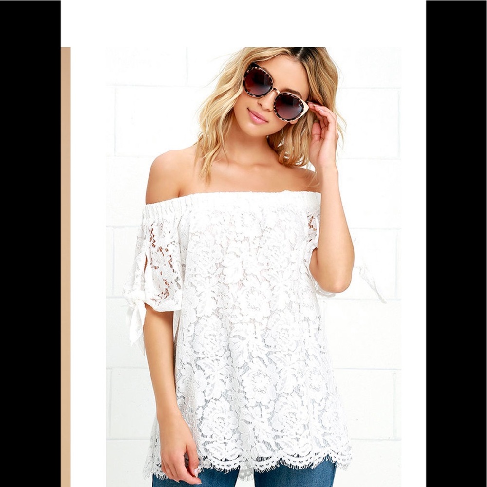 Lulus ivory off the shoulder lace shirt